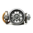 © Stacy - Gear reducer isolated on white. Gearwheels speed reducer cross section.