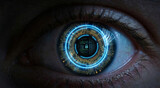 Biometric eye scanner concept, digital retina iris lock, cyber security technology art