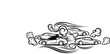 © ciamik - Dynamic line art depicts four sports cars racing with stylized smoke trails