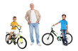 © New Africa - Happy grandpa spending time with his grandchildren. Little boys with bicycles. White background
