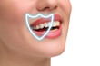© New Africa - Shield symbolizing dental care and protection after teeth whitening. Woman with perfect smile on white background, closeup