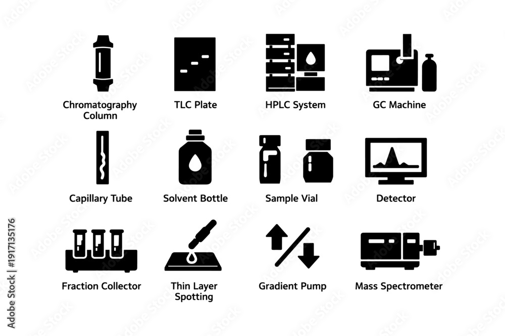 Spectroscometer Icon Laboratory equipment icons: chromatography, hplc, gc machine, capillary ...