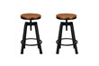 © PNG Kingdom  - Pair of industrial vintage bar stools featuring dark metal frames and round wooden seats on transparent background