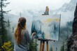 © Anna - Woman drawing the Surrounded by misty peaks, artists take breaks between painting bursts, letting natures stillness guide each brush movement