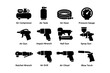 © Cali6ro - Set of twelve air tool icons including compressor, tank, wrench, drill, and chisel