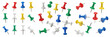 © prettyshots - Set and collection colorful push pins thumbtacks for office stationery isolated on white transparent png background