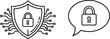 © SAIF820 - Digital security shield and padlock in speech bubble icon symbolizing encrypted communication and data protection vector