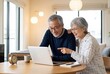 © Meow Creations - Cheerful elderly asian husband and wife looking at laptop screen and discussing finances at table