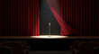 © singgih - Empty Theater Stage with Red Curtains and Microphone for Performance or Speech.