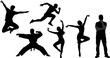 © Hello World - People silhouette set dancing running martial arts thinking poses isolated on white background, human activity vector illustration collection design element