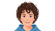 © Kulsum - Cheerful young boy with brown curly hair and bright purple eyes wearing a blue hoodie and smiling warmly at the camera.