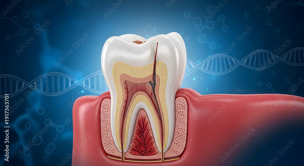 Tooth Core Man Detailed cross section of a human tooth showing internal structure ...