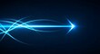 © Sahriar - Glowing blue arrow moving fast through digital space. Business growth and technology direction concept. Abstract neon light pointer flying forward on dark background