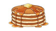 © argi - Stack of five pancakes with melting butter and drizzling syrup on white background
