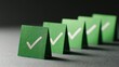 © koranis - A row of green cards with check marks, representing a completed checklist or positive affirmation. These are symbols of completion, accuracy, and confirmation