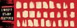 © MandarinkaArt - Linocut stamp texture set. Rough ink roller rectangles with distressed grunge edges on red bg. Paint brush strokes collection.