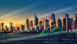 © -Y4NN- - illustration de skyline urbaine au coucher du soleil style vectoriel