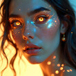 © Daniel Rabadán - Mystical woman portrait with glowing eyes and glitter makeup, fantasy style