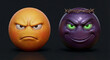 © Nadezda Ledyaeva - Two aggressive 3D emoji characters with expressions of anger malice