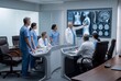 © Betacam-SP - Professional medical board meeting with doctors discussing patient diagnosis in a high-tech conference room.