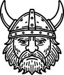 © smth.design - Viking warrior head with horned helmet and long beard in black and white outline