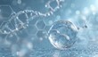 © Alfais - Digital image of a sphere with cell structures and DNA strand in a light blue, blurry background