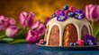 © Kristina - Easter glazed bundt cake decorated with fresh berries and edible flowers with tulips in background