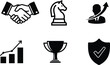 © Saidurra12 - Business success and strategy icons including handshake chess knight growth graph trophy shield