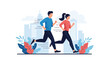 © Emma - A man and a woman are jogging together in an urban park setting, promoting health, fitness, and an active lifestyle.