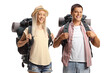 © Ljupco Smokovski - Male and female city tourists with backpacks