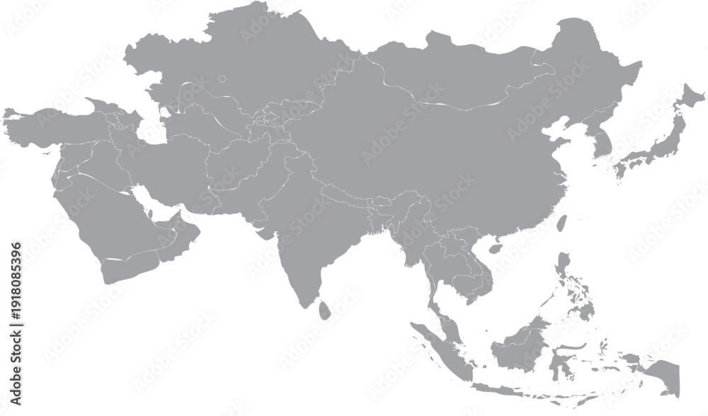 Asia continent map showing countries and their political borders Stock ...