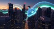 © Ai World - A glowing dragon sculpture illuminates a futuristic cityscape at dusk with vibrant neon lights