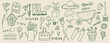 © Arts By Meryama - Garden doodle set, spring agriculture sketch, vector hand drawn flower illustration, farm plants. Scribble line organic floral clipart, gardening tools, seedling, nature summer element. Garden doodle.
