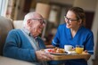 © Prazis Images - Smiling Nurse Serving a Healthy Breakfast to a Cheerful Senior Man