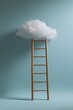 © Andrii Zastrozhnov - Wooden ladder reaching upward into a fluffy cloud on a blue background