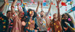 © petrrgoskov - Diverse group of young professionals celebrating success with confetti in a modern office. Team achievement, startup culture, motivation, teamwork and positive work environment.