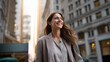 © Kateryna - Bottom view of faceless young professional woman walking confidently around urban street with wide smile wearing casual business attire business lifestyle city professional