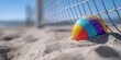 © Ingvar Shelly - beach volleyball game, bright daylight vividly captures a colorful beach volleyball net and ball in the sand with stunning detail