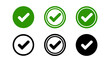 © Roxxxxxxxxx - A collection of six circular checkmark icons are displayed with variations in color and outline representing confirmation or approval high quality professional detailed modern elegant stylish