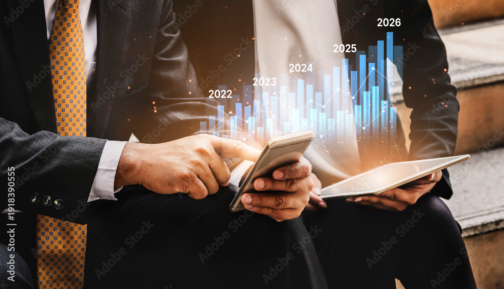 Business bar chart and line graph showing yearly business growth from ...