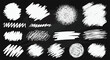 © zxuneno - 黒板のような背景に、手書きのチョークで描かれた様々な白い落書きやテクスチャの抽象的なデザイン素材コレクション。これは、グラフィックデザインや背景、オーバーレイに最適です。