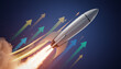 © ViskBx - Rocket launching into space with upward arrows, symbolizing business growth and success
