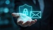© Owen - Cyber security and email protection concept,hand holding glowing shield with padlock and envelope icons,data privacy and secure communication technology background