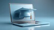 © possawat - Modern Laptop with Graduation Cap Represents Online Education Concept