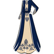 © Biang - Elegant blue and cream traditional dress illustration featuring floral designs and a long coat from a front viewpoint