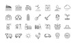 © MdAshik - Agriculture linear icon set with field sowing fertilizer irrigation agro industry nutrition farming symbols isolated on transparent background