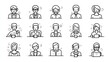 © suldev - Human Interaction web icons in line style. People, communication, chat, relationships, meeting, group, friends. Editable stroke. Vector illustration. Stock Vector