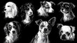 © suldev - Scribble chalk or charcoal style dogs set. Hand drawn puppy sketches, creative outline funny whimsical grunge charcoal art for tshirt print, placard, poster or stickers. Isolated vector