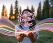 © HomesGraphics - Woman sending positive vibes with glowing colorful waves in nature