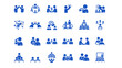 © Andika - Flat blue business collaboration icons featuring teamwork, networking, organization charts, and leadership concepts for corporate design use.